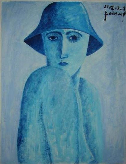 el casco azul Óleo Papel Retrato