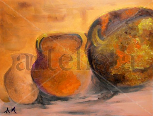 CACHARROS 4 Oil Paper Still Life Paintings