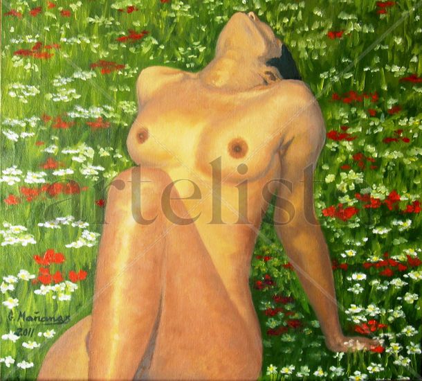 El placer del sol. Oil Canvas Figure Painting