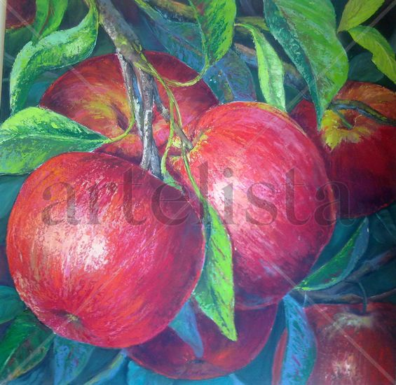 Manzanas rojas Mixed media Canvas Still Life Paintings