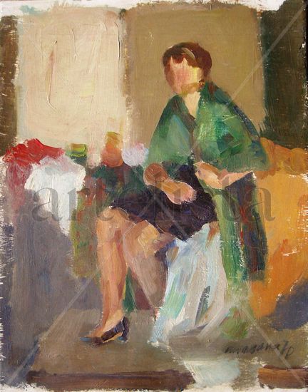 modelo Oil Panel Figure Painting