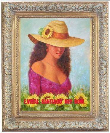 muchacha con jirasoles Oil Canvas Landscaping