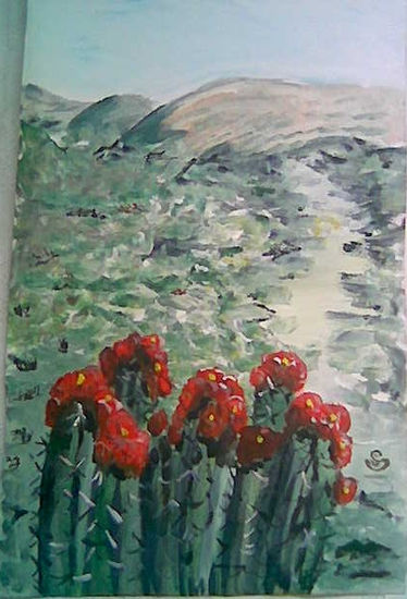 Cactus en flor Acrylic Canvas Floral Painting