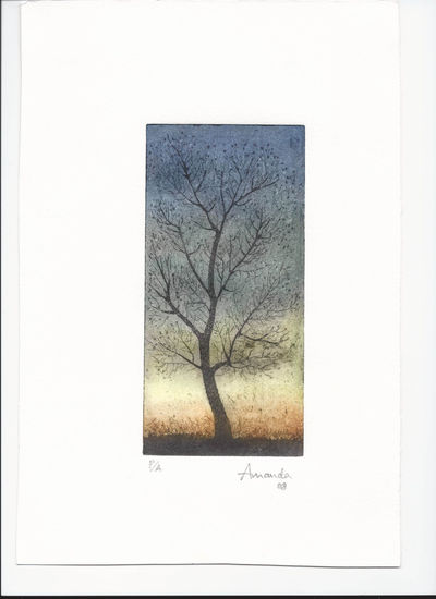 Árbol Atardecer Aquatint