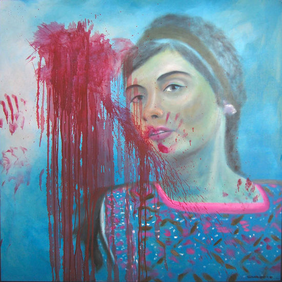 06052011.  Inmigrante guatemalteca, raptada,  violada y brutalmente ultimada. Oil Panel Portrait