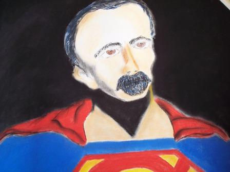 Marti en Superman Pastel Card Figure Painting