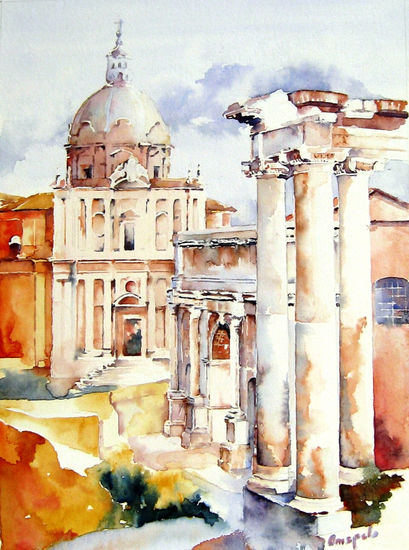 Foro di Roma, by Amapola Herrera Watercolour Paper Landscaping