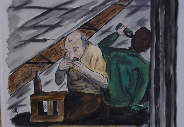 Comiendo en el metro Acrylic Canvas Figure Painting