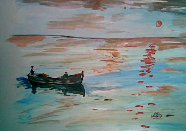 De vuelta de la pesca Acrylic Card Marine Painting