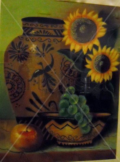 Bodegón con girasoles Pastel Card Still Life Paintings