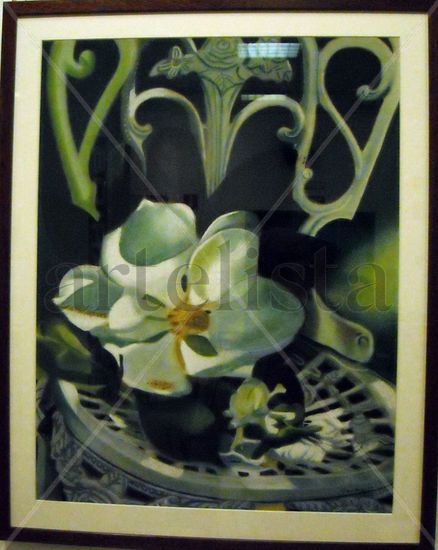 Silla con Magnolio Pastel Card Floral Painting