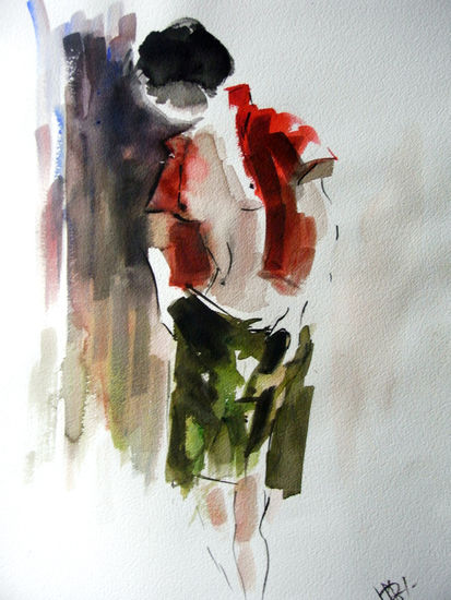 apunte a la acuarela Watercolour Card Figure Painting