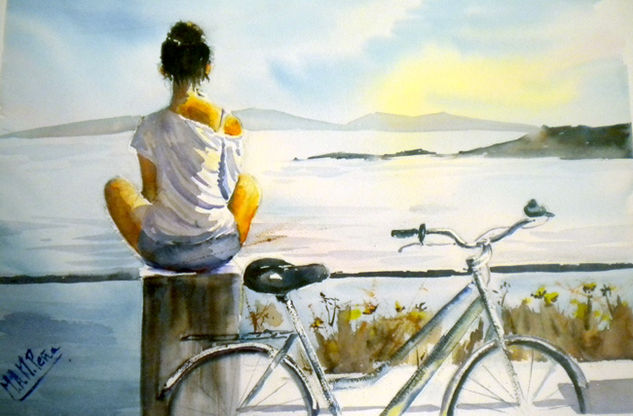 Mirando al mar Watercolour Paper Marine Painting