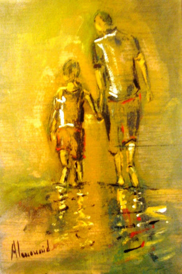 Paseo de otoño Mixed media Panel Figure Painting