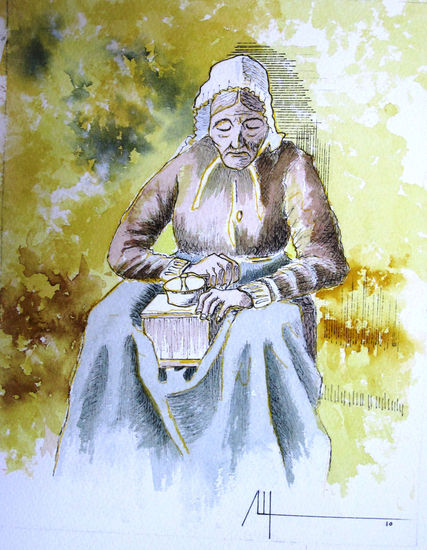 tercera edad Watercolour Paper Figure Painting