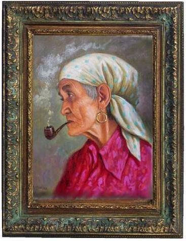 vieja fumando Oil Canvas Landscaping