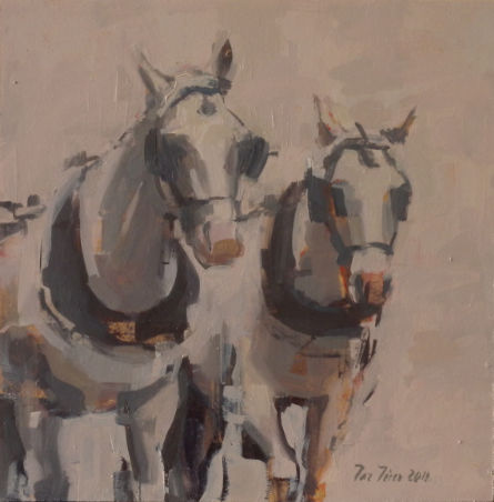 Caballos blancos. Oil Panel Animals