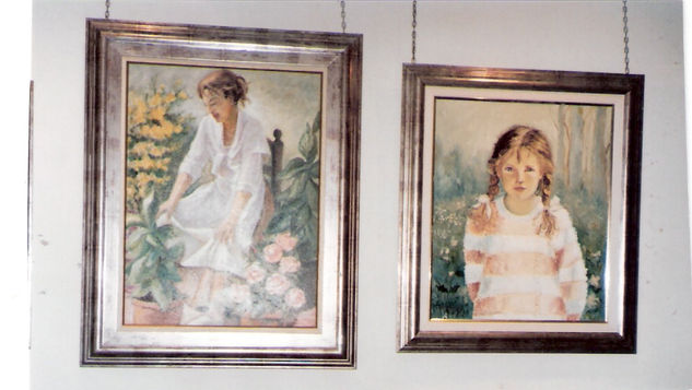 LA VENDEDORA  DE FLORES Y NIÑA CON COLETAS Oil Canvas Portrait