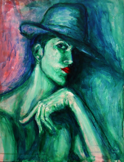 en verde con sombrero Acrylic Others Figure Painting