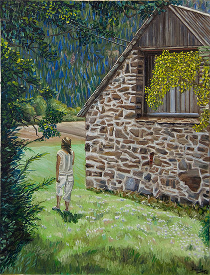 Paisaje pirenáico con figura y casa Oil Canvas Landscaping