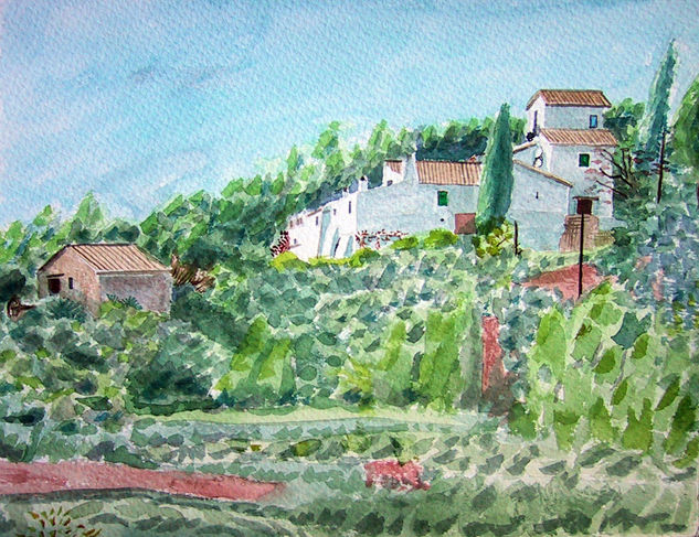 Masía del Garraf Acuarela Papel Paisaje