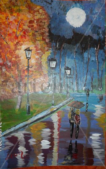 el parque ( leonid afremov estilo) Acrílico Cartulina Paisaje