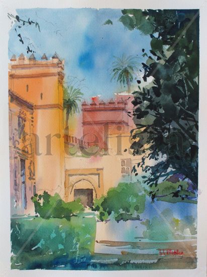 ALCAZAR SEVILLA I Acuarela Papel Paisaje