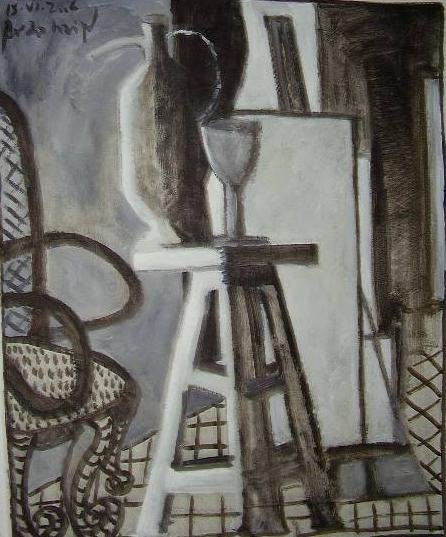 interior con banqueta Oil Paper Still Life Paintings