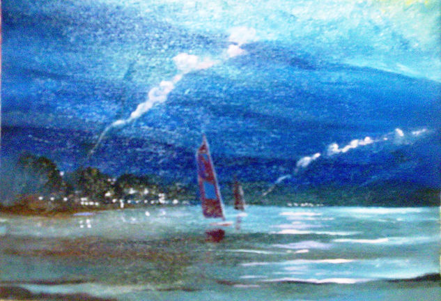 anochecer en el puerto Oil Canvas Marine Painting