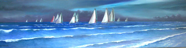 regata azul Oil Panel Marine Painting