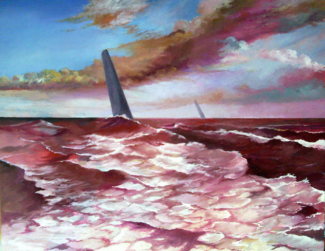 regata en el portil Oil Panel Marine Painting