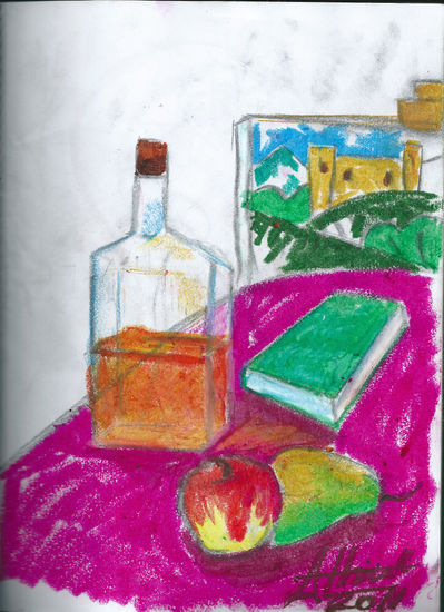 bodegon con botella 2 Wax Paper Still Life Paintings