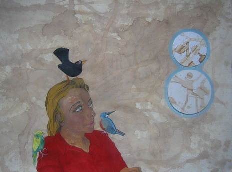Cristina con 3 pajaros