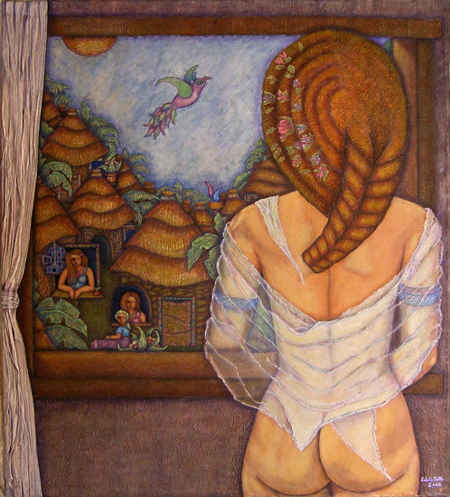 Para alla de la ventana el sueño Acrylic Canvas Figure Painting