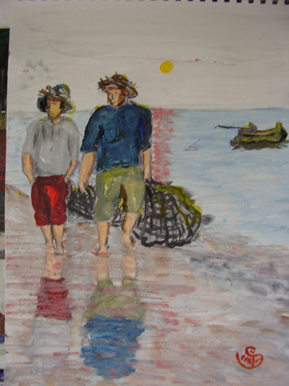 Pescadores Acrylic Paper Marine Painting