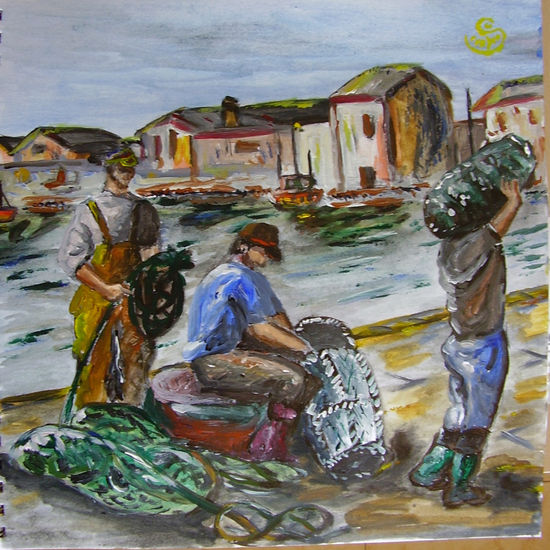 Pescadores I Acrylic Paper Figure Painting