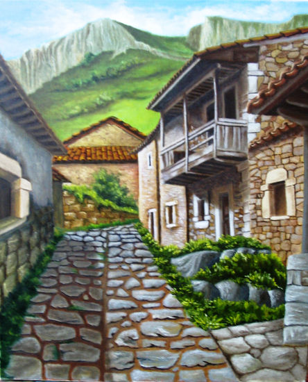 Pueblo de Asturias Óleo Lienzo Paisaje