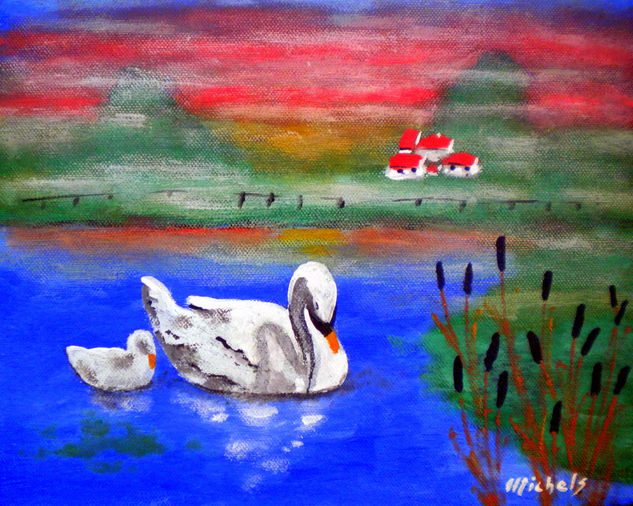 Morgenrot am Weiher Acrylic Canvas Animals