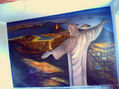 Mural al oleo en frontal de habitacion, Rio de noche