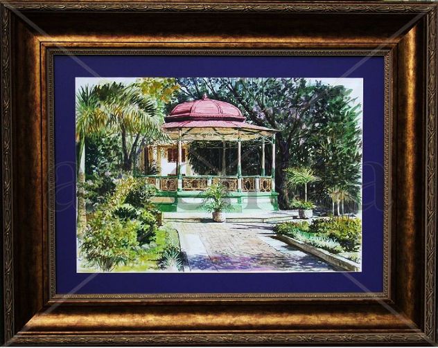 acuarela de la glorieta del parque duarte santiago de los caballeros