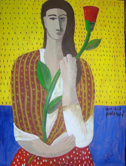 mujer con abrigo y flor Oil Canvas Landscaping