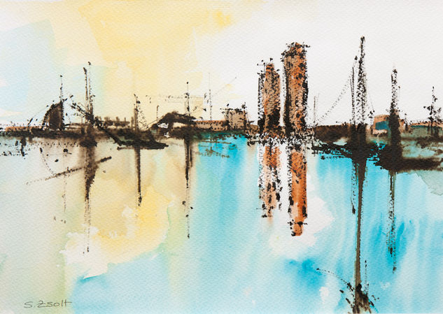 Litoral de Barcelona Watercolour Paper Marine Painting