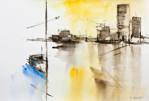 Marina urbana Watercolour Paper Marine Painting