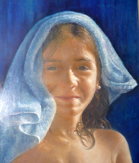 niña con toalla Óleo Lienzo Retrato