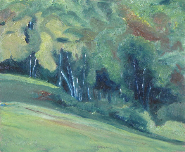 The Birch Trees on The Hill, Quebec, Canada Oil Panel Landscaping