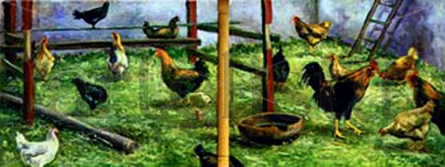 0137-09-011-EL GALLINERO DE LA CAJITA Oil Canvas Landscaping