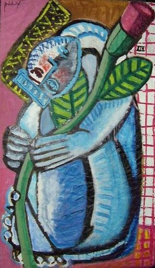 mujer azul y flor 14