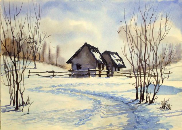 cabañas en la nieve Watercolour Paper Landscaping