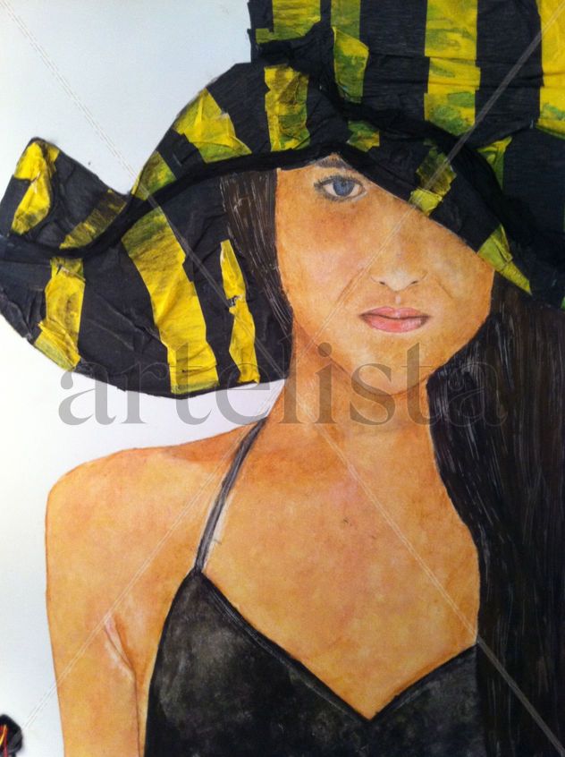 mujer en un sombrero amarillo