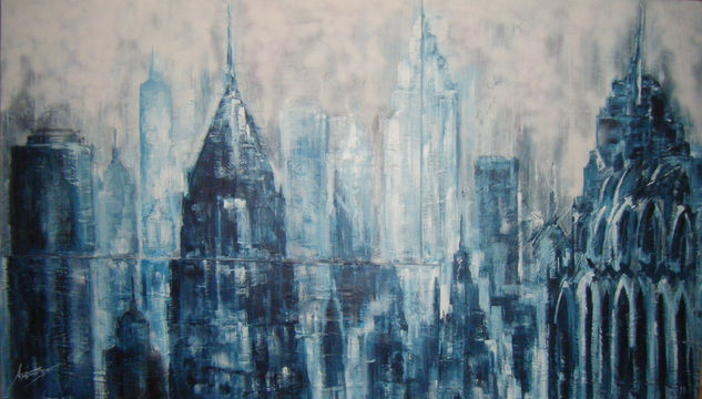 Nueva York desde mi ventana Mixed media Canvas Landscaping